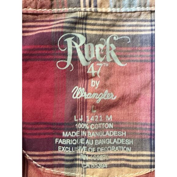 Wrangler Rock 47 Sz L Snap Button Shirt Rhinestone Long Sleeve Plaid Pink Purple - Picture 5 of 5